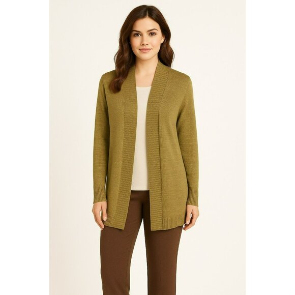 Eileen Fisher Womens Medium  Open Front Cardigan Cotton Sweater Olive Green - Picture 1 of 8